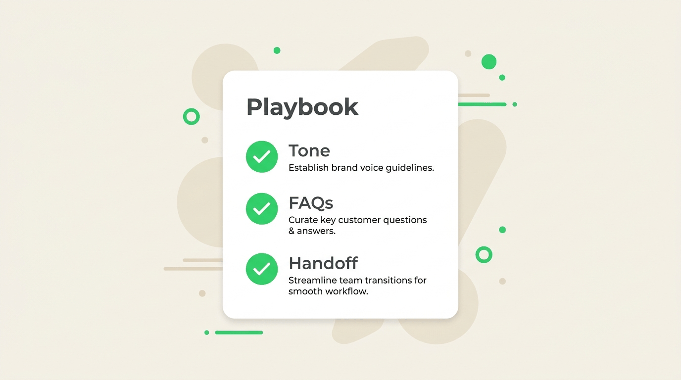 Minimal playbook checklist with tone, FAQs, and handoff checked