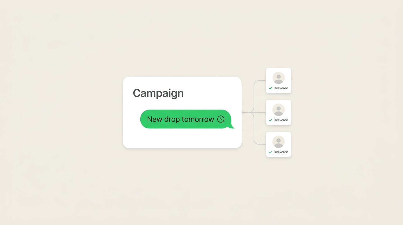 Minimal campaign card with a WhatsApp message and delivered recipient checks