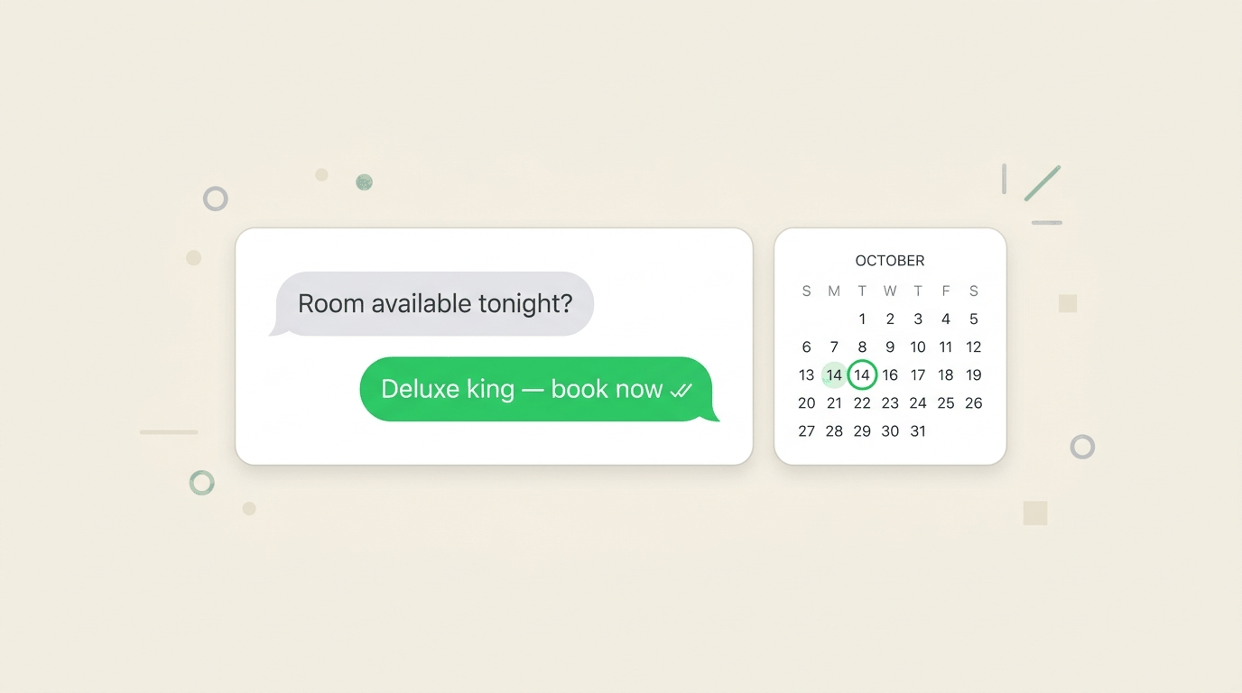 Minimal WhatsApp booking chat next to a circled calendar date