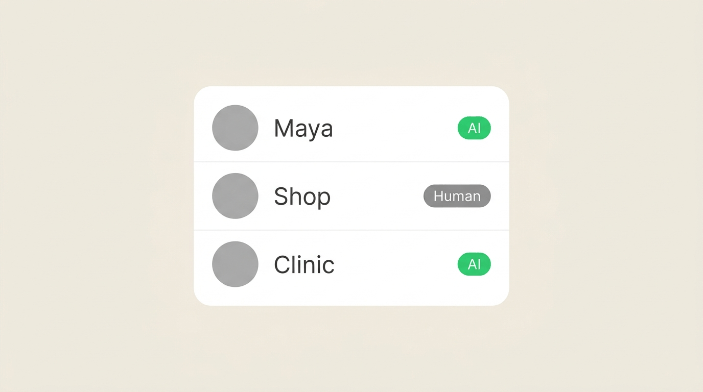 Minimal inbox list with AI and Human status pills